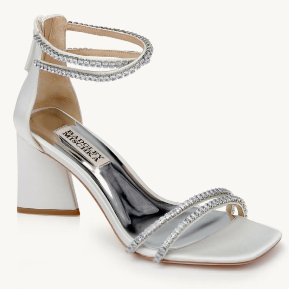 Badgley Mischka Lillie Crystal Dual-Strapped Block Heels Size 8.5 New